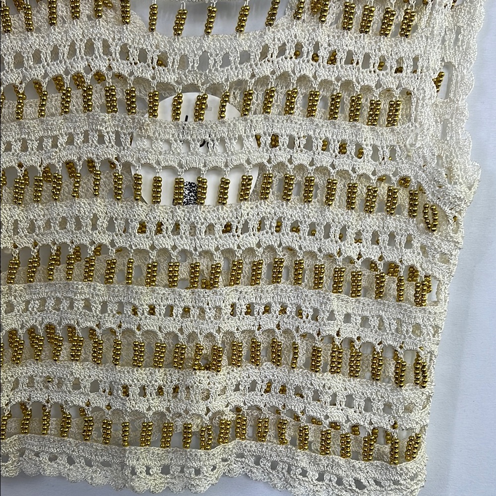 Elegant Cream and Gold Crochet Tank Top beads - Picture 6 of 7
